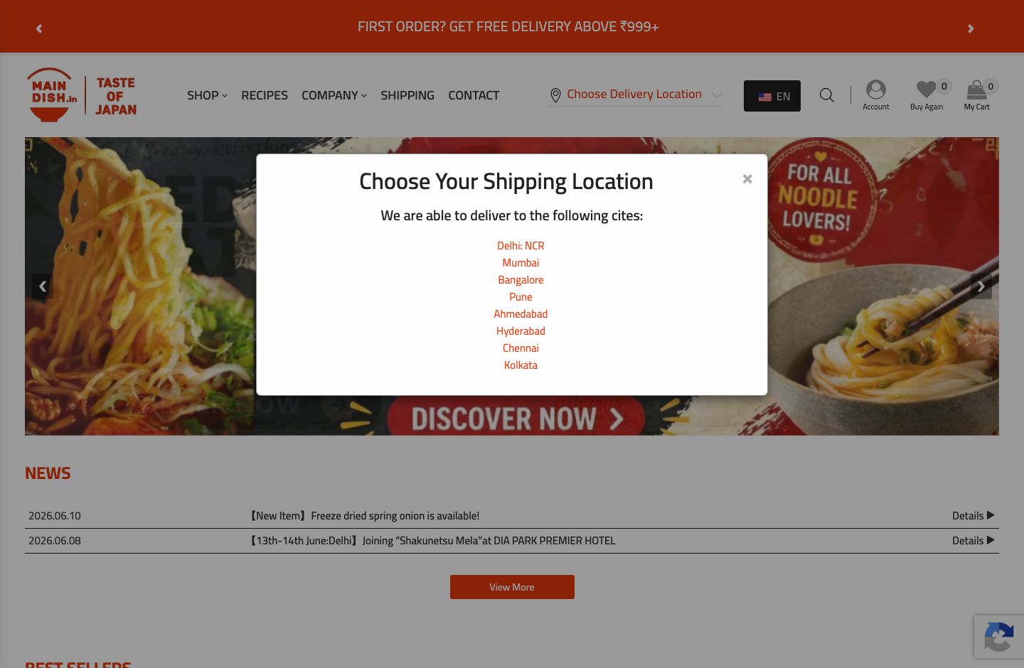 Main Dish - Japanese Grocery eCommerce Platform desktop view